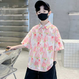 男童夏季短袖衬衫男孩西瓜印花潮款宽松休闲儿童衬衣夏装新款夏装
