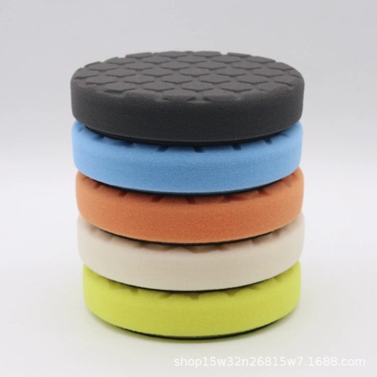 汽车美容打蜡抛光盘蜂窝圆边5寸6寸海绵轮镜面还原自沾海绵研磨盘