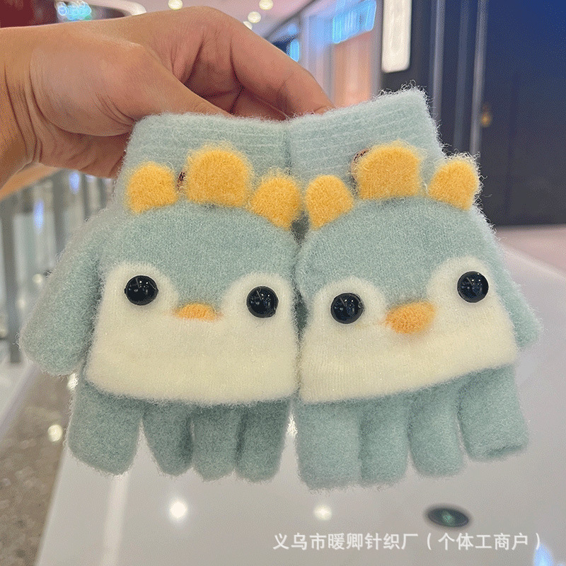 Guantes para niños otoño y invierno para bebés hembra y mujer gruesos guantes calientes para niños pequeños estudiantes de primaria escritura medio dedo flip tejer
