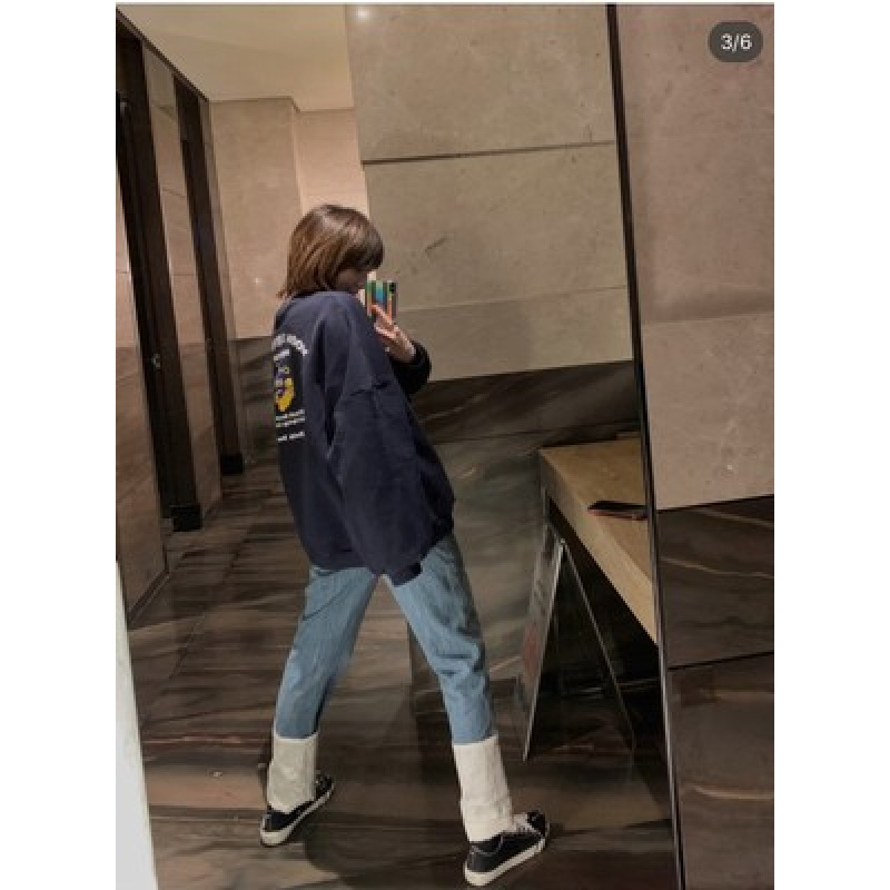 27and3家 非常时髦啦~ L家招牌秋冬 拼色白色卷边水洗牛仔渔夫裤