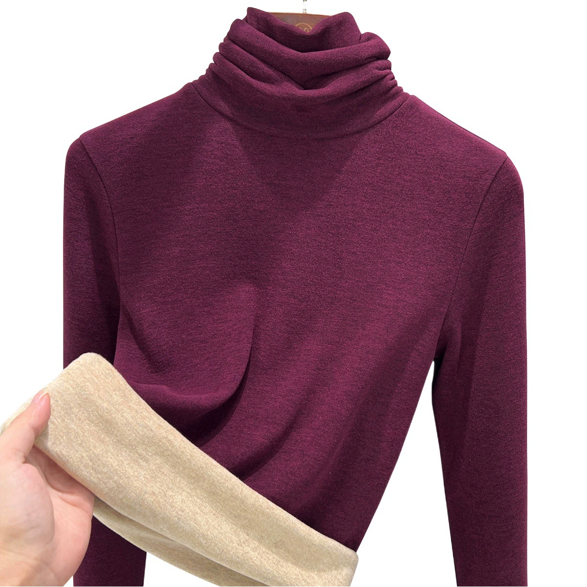 Женская термофутболка с высоким воротом, осень-зима 2025, из шерсти и шелка, утепленная флисом, утолщенная и на подкладке, стильный базовый слой.