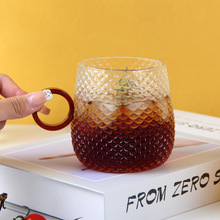 厂家批发日式菠萝杯高硼硅耐高温玻璃杯带把轻奢高级感锤纹杯水杯