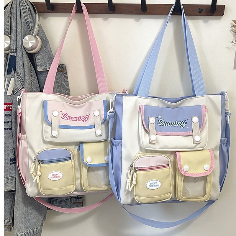 Ins Contrasting Color Cute Bag High-Looking Student Class Tutoring Bag Handbag Girl Shoulder Bag Crossbody Bag