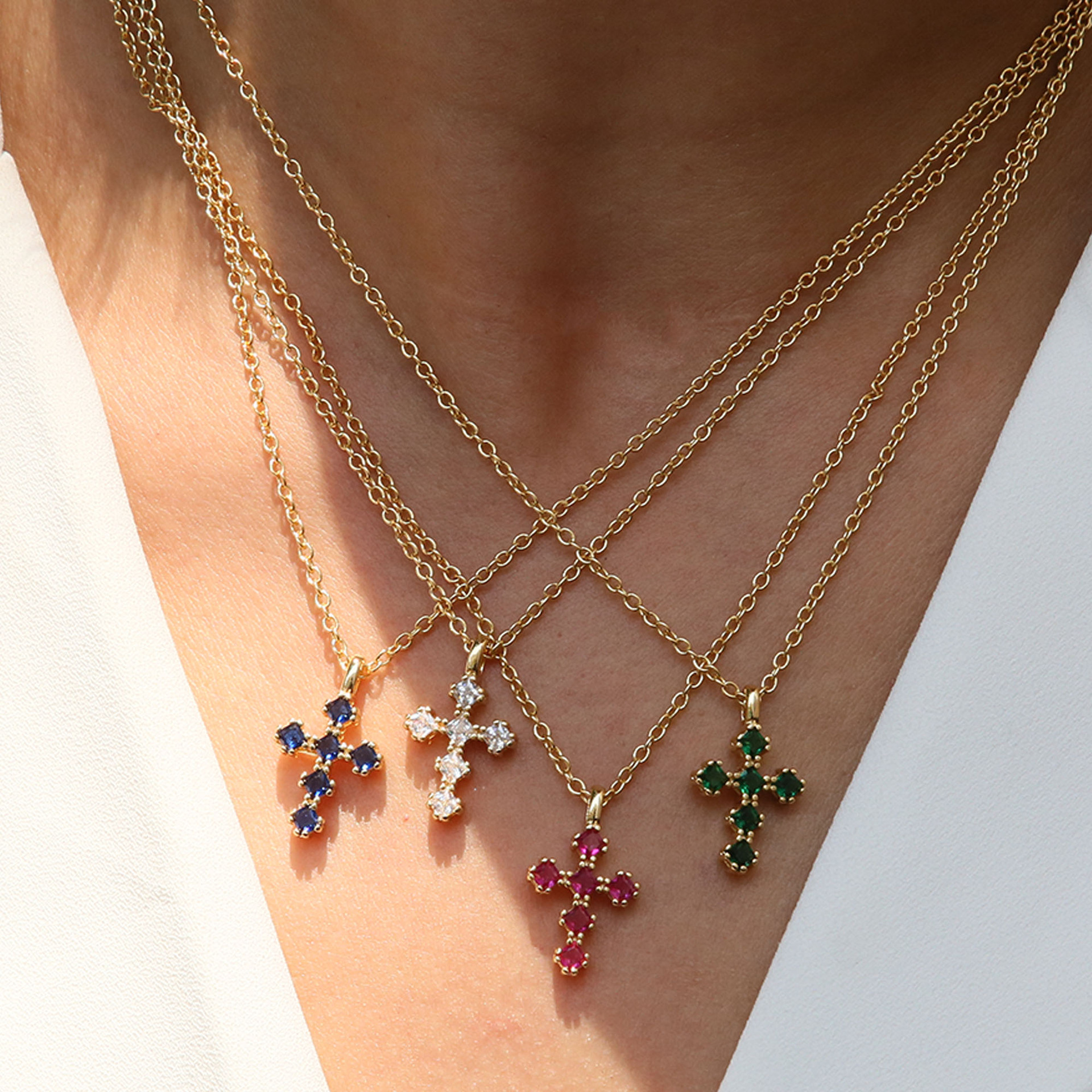 6g Weight Brass Pendant Material Zircon Inlay Material Pendant Necklace Classification IG Style Classic Style Cross Zircon Brass Wholesale Pendant Necklace