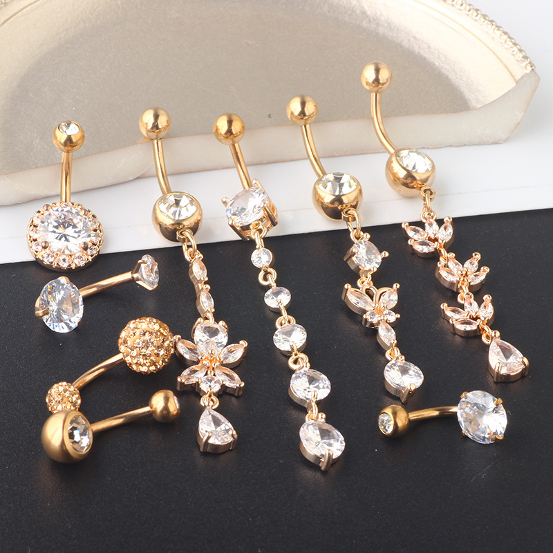 Classic Style Silver Butterfly Belly Button Ring Set - 9 Piece Navel Piercing Jewelry Set detail image 4
