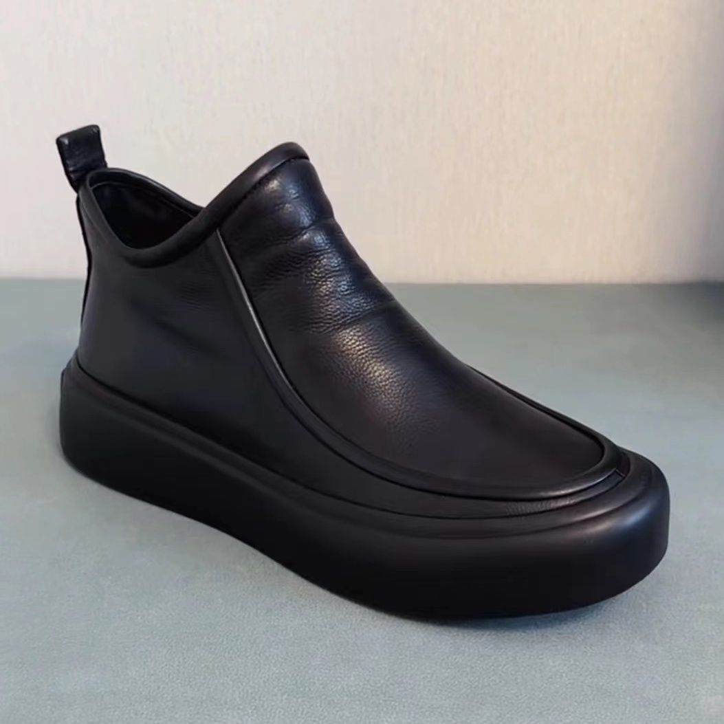 男鞋2025新款皮鞋短筒中帮拉链休闲内增高新中式正品简约舒适潮流