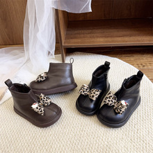 2025冬季新款小儿童靴子韩版女小童加绒短靴1-3岁蝴蝶结公主靴潮