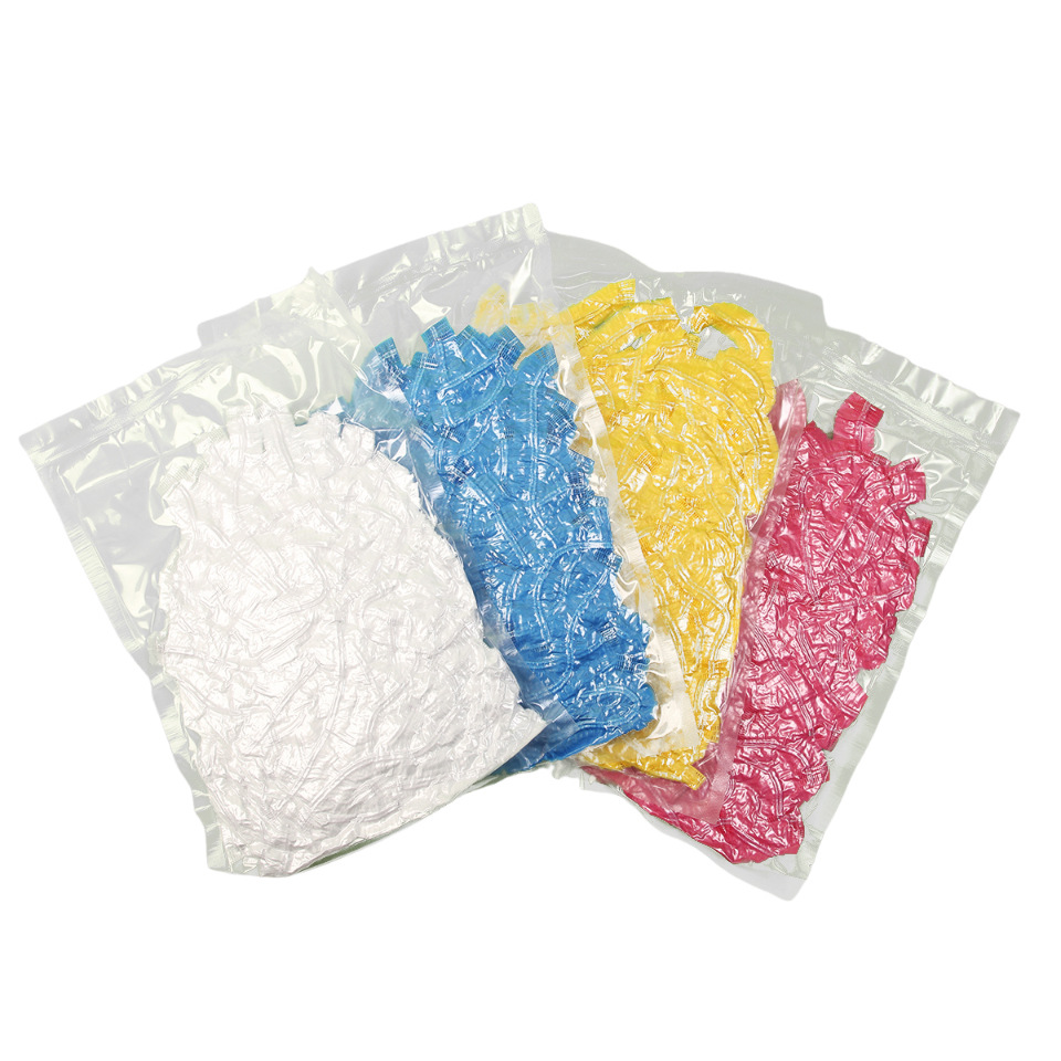 Fábrica al por mayor extra grande engrosada gorro de ducha vacío 100 un paquete de tapa de tira belleza y peluquería gorro de ducha desechable