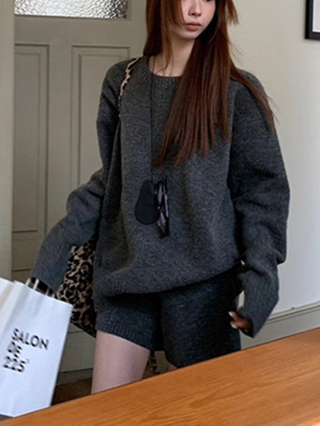 针织套装慵懒风宽松毛衣针织衫女2025春秋新款高腰短裤短裙两件套|undefined