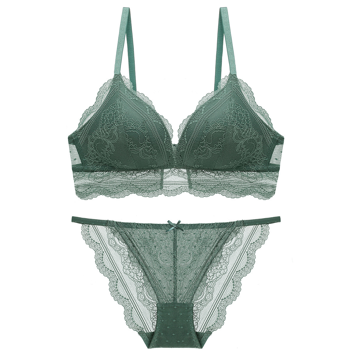 法式復古性感三角杯內衣薄款無鋼圈蕾絲文胸舒適女士文胸套裝