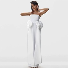 新款欧美白色简约礼服修身绷带连衣裙优雅蝴蝶结晚宴聚会抹胸裙