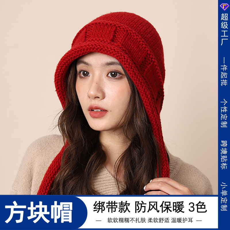 大头围针织帽子女冬季宽松纯色堆堆帽潮时尚显脸小保暖护耳毛线帽|undefined