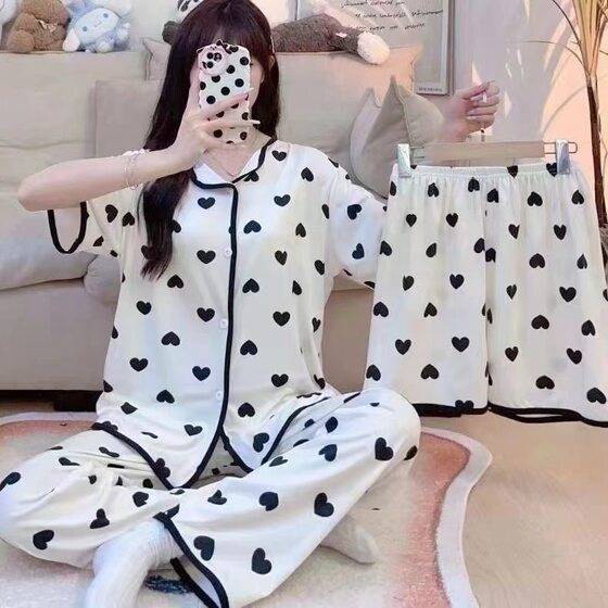 Sweet Floral Pajamas Women's Autumn and Summer 2024 New Ins Trousers Shorts Girls Home Clothes suit Outer Wear