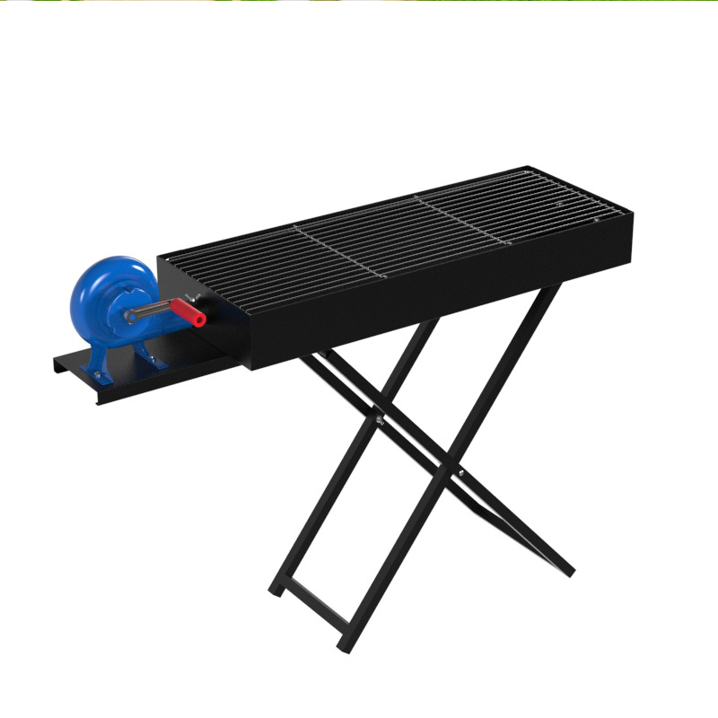 Parrilla transfronteriza para exteriores espesada pequeña horquilla plegable portátil con ventilador de manivela parrillas para acampar al aire libre