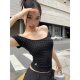 Sweet and Spicy Shoulder Hot Drilling Wave Dot T-shirt Women's Summer American Style Retro Design Sense Niche Chic Short-sleeved Small Top