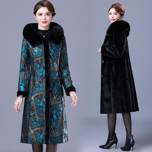 Winter New Women's Middle-aged and Elderly Deerskin Fleece Fur Coat Coat Big Fur Collar Mother's Double-sided Cotton Coat