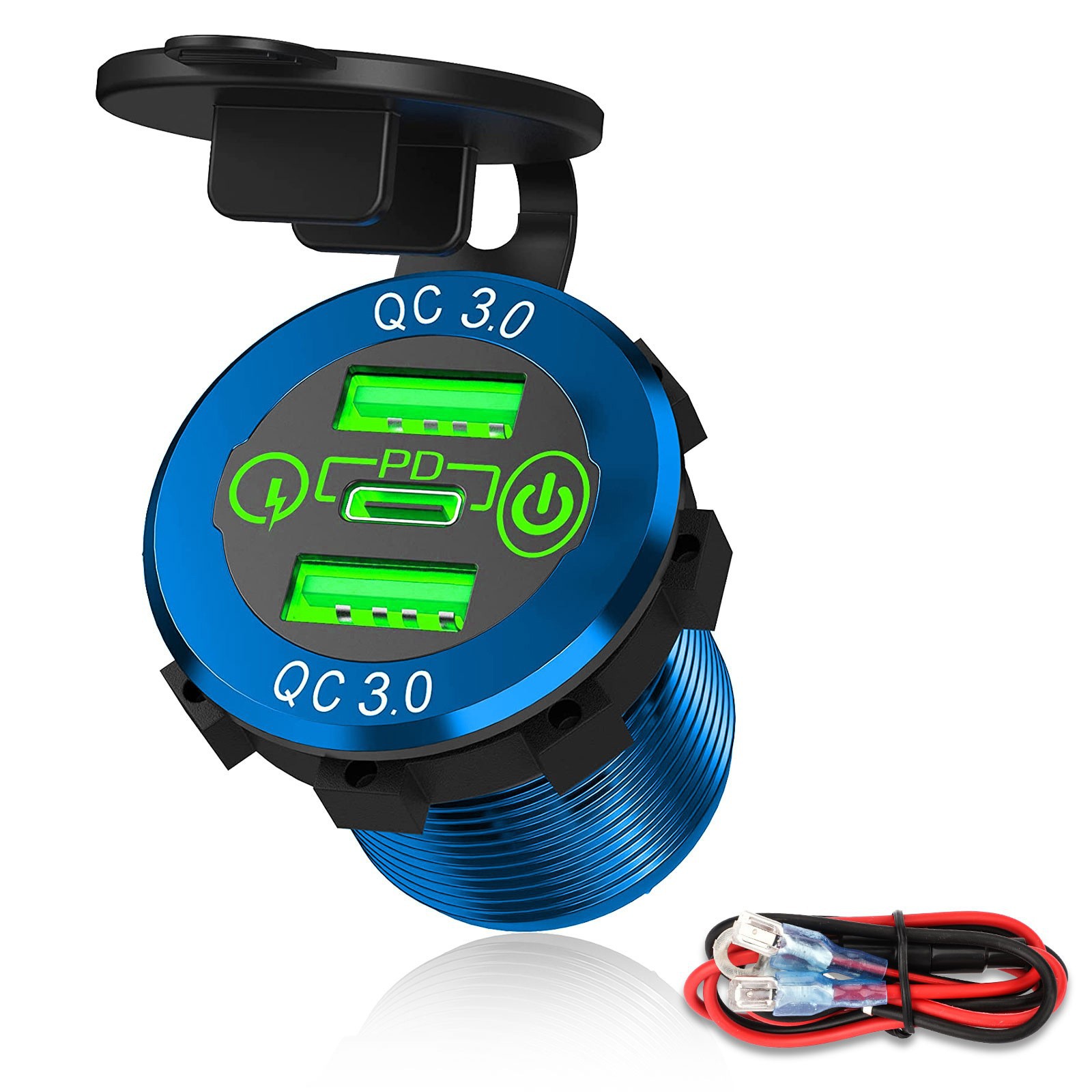 Adecuado para automóvil, automóvil, motocicleta, barco, cargador de automóvil modificado, enchufe USB, interfaz QC3.0 PD a prueba de agua