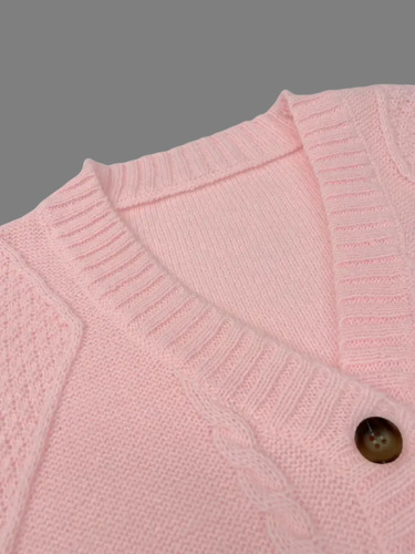 Women's Cross-Border International Trade Autumn and Winter New Pure Color Long-Sleeve V-Neck Knit Cardigan Buttoned Cable Knit Sweater Outerwear