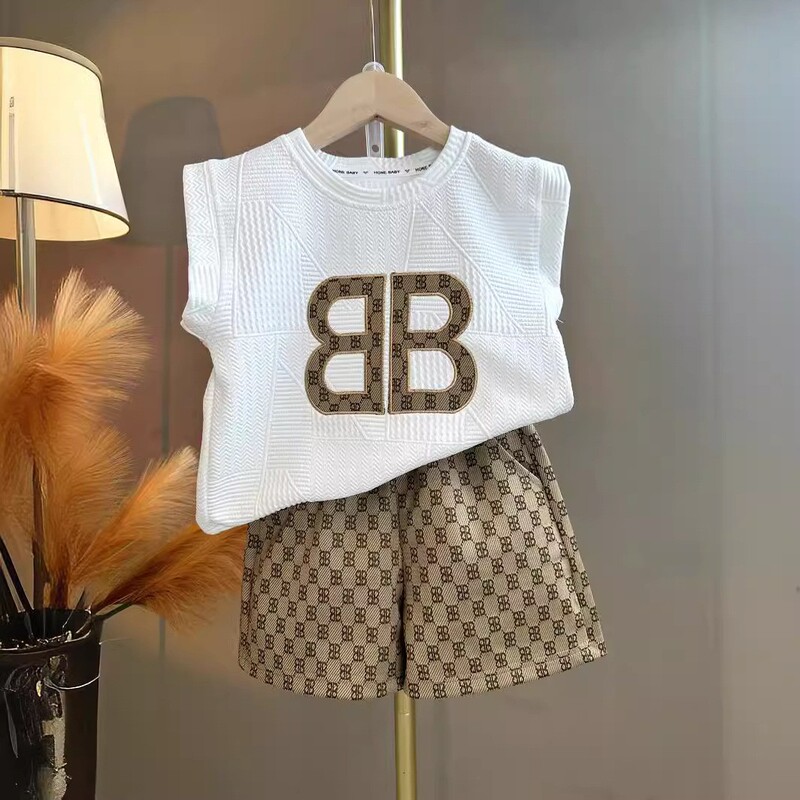 クロスボーダー子供服【刺繍モデル】男の子ベストスーツ新しい子供ネットセレブ服子供クールでハンサムな夏服|undefined