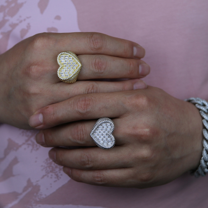 Hip-Hop Heart Shape Copper Inlay Zircon Rings 1 Piece