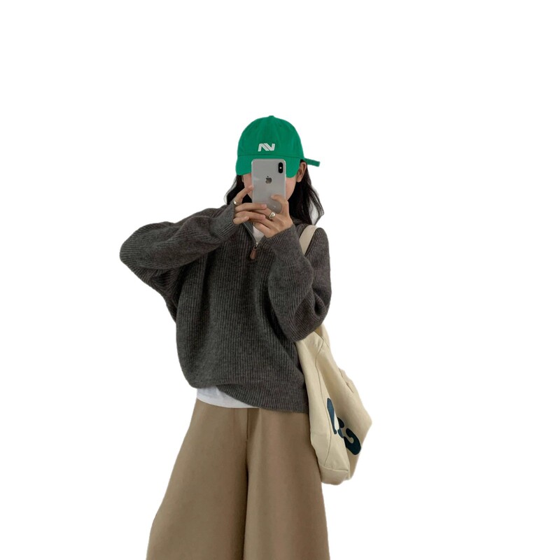 韩系百搭高级感超好看的套头连帽毛衣女秋冬新款内搭帽衫针织上衣|undefined