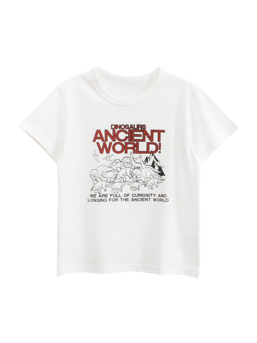 27KIDS ropa para niños Camiseta de manga corta para niños coreanos Ropa de bebé para hombres Impresión de dinosaurios Verano Nuevos productos