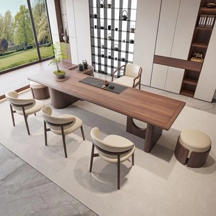 New Chinese Style Solid Wood Tea Table Black Walnut Modern Simple Home Living Room Tea Table Office Tea Table and Chair Combination