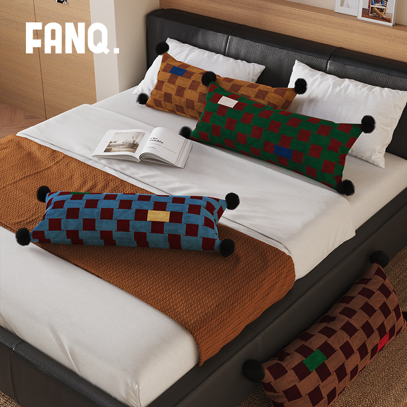 Medieval Style Home Long Pillow Bedroom Bedside Backrest Cushion Waist Pillow Office Lunch Break Pillow Removable and Washable Pillow Case