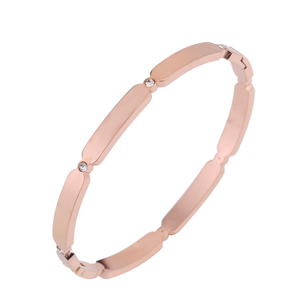 16g Weight 18K Gold Plated Plating Material Zircon Inlay Material Bangle Classification 1 Piece Quantity Wholesale Basic Solid Color Stainless Steel 18k Gold Plated Zircon Bangle