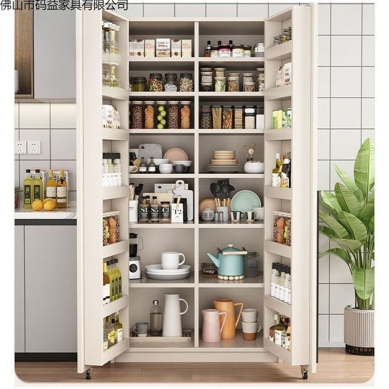 Wall-Mounted Multifunctional Solid Wood Sideboard Storage Cabinet with Refrigerator Cabinet, Integrated Sideboard with Doors, Storage Cabinet, Snack Cabinet