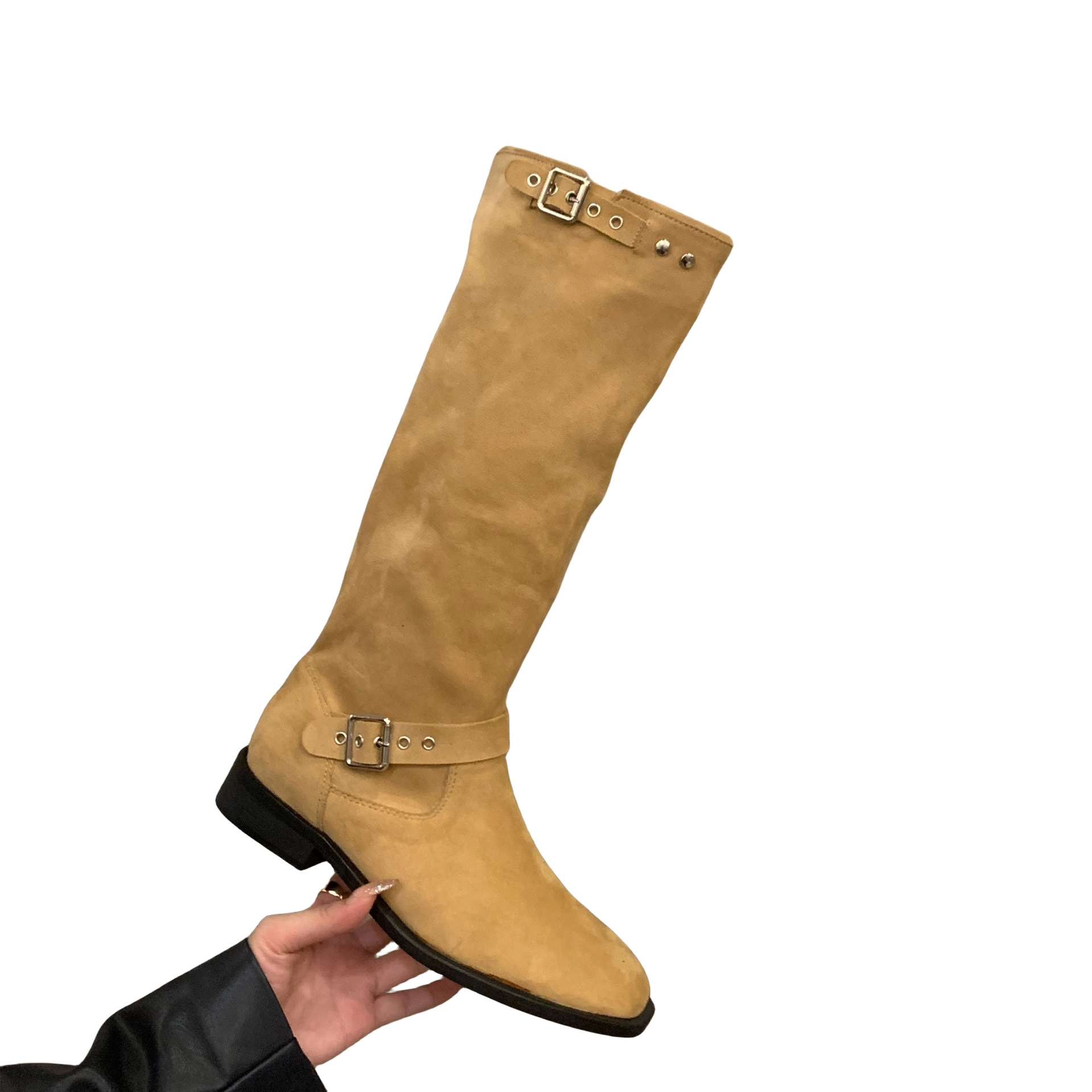 Dicker Absatz Khaki Mid Knight Damen Frühling und Herbst 2023 Neue Sommer-Wildleder-Langarmstiefel_voghion.com