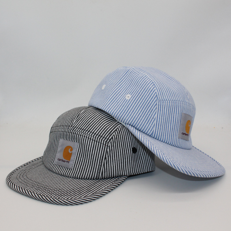Striped soft top five-piece hat cotton breathable hip hop flat brim hat Foreign Trade men and women fashion skateboard hat