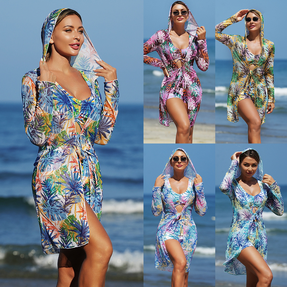 La nueva moda europea y americana sexy multicolor impresión trajes de baño de mujer tres piezas bikini trajes de baño de mujer