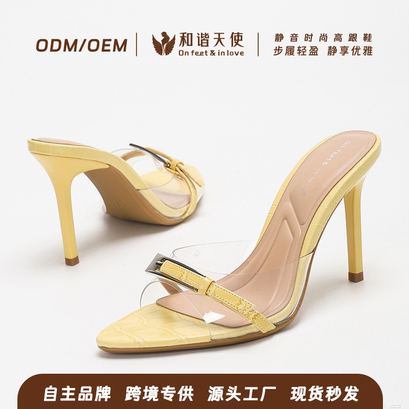 Fashionable and Sexy Transparent High-Heeled Sandals with Pointed Open-Toe Design, Belt Buckle, and Thin High Heels, Cross-Border Foreign Trade Factory