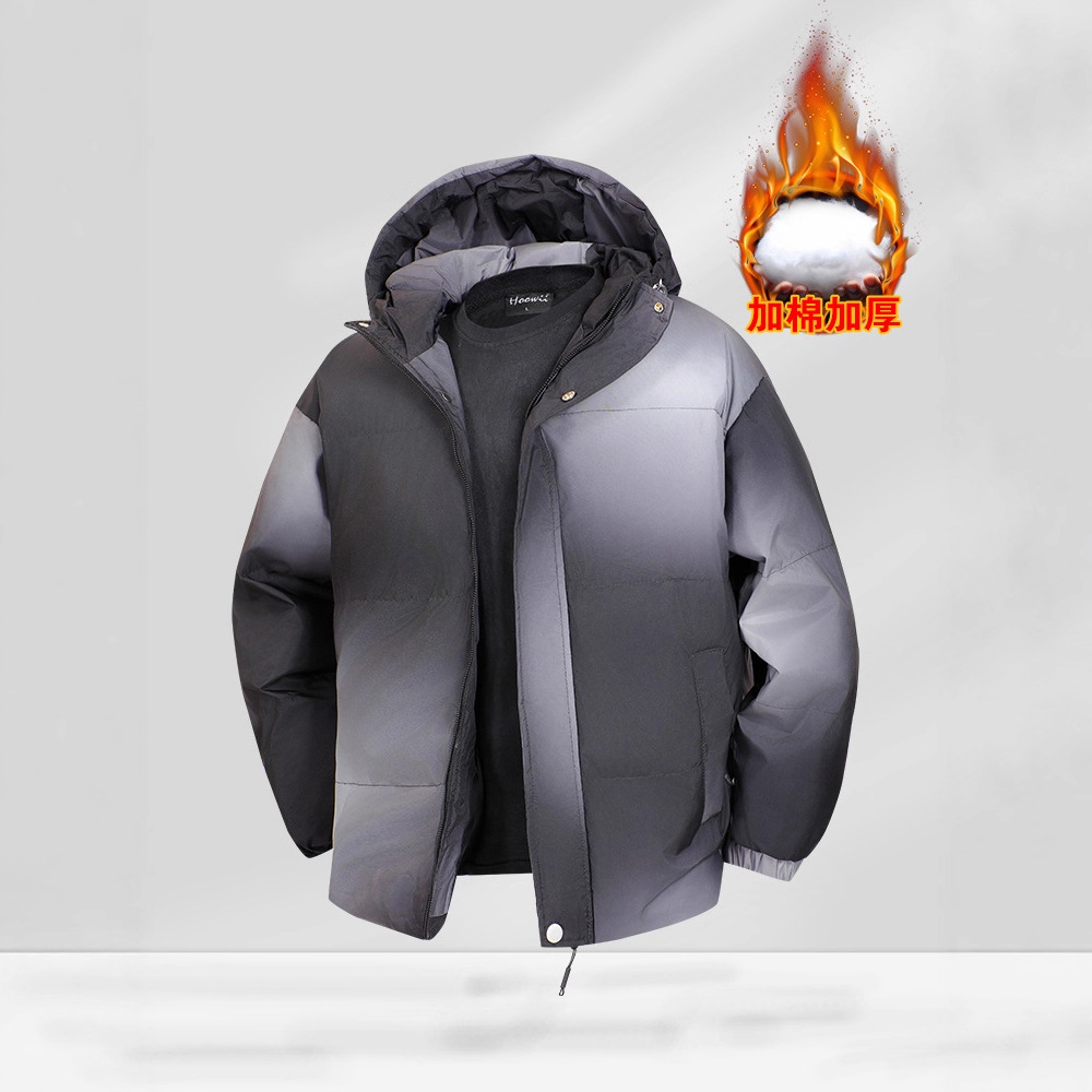 25冬季新款扎染渐变颜色加绒加厚棉衣外套保暖连帽大码面包服批发