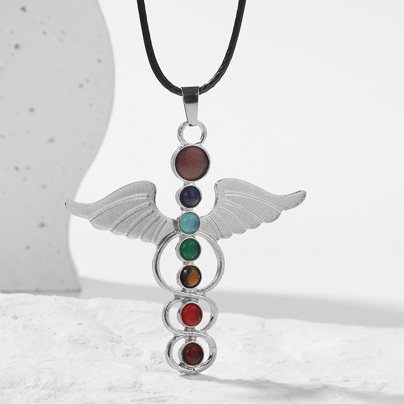 exaggerated geometric natural stone angel wings necklace female
