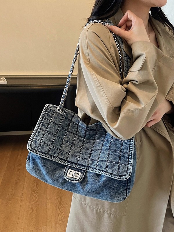 Jean retro hombro tote bag mujer 2025 nueva moda transfronteriza alta capacidad de alta calidad cadena mochila