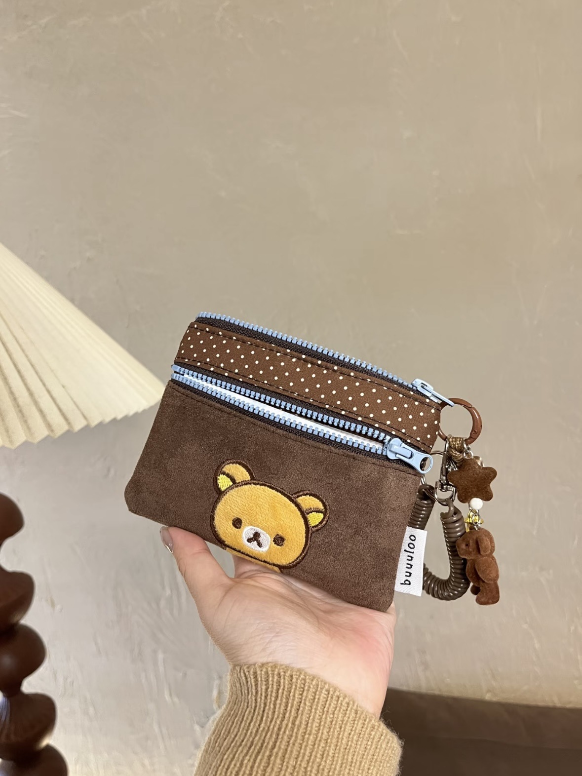 스웨이드 베어 더블 레이어 카드 홀더