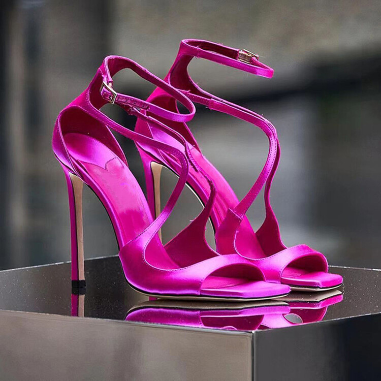 2024 Summer New European and American Style Cross-Strap Stiletto Sandals for Women, Square Toe Patent Leather Sexy Runway Shoes in Large Sizes