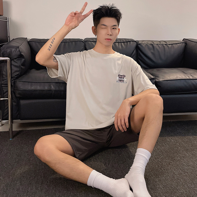 공장 직접 남성 홈 의류 모달 코튼 파자마 멀티 패브릭 스포츠 바람 느슨한 머리의 새로운 세대 떨림
