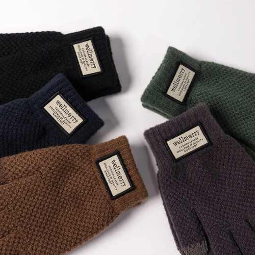 Winter Thicken Korean Style Cold-Proof Cute Touch Screen Warm Wool Knitted Gloves for Men and Women Finger Warm Gloves