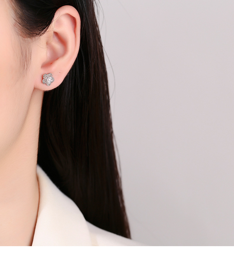 5g Weight Artificial Pearls Inlay Material Ear Studs Classification 1 Pair 925 Sterling Silver Artificial Pearls Flower Ear Studs