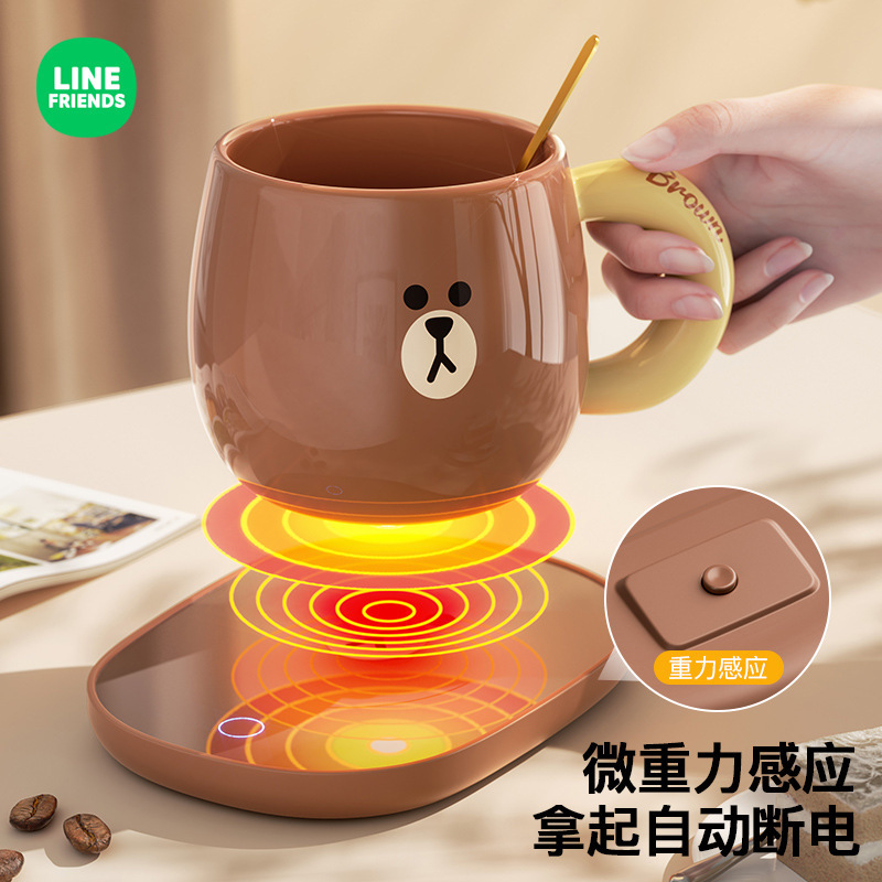ブラウン熊恒温カップオフィス知能蓋付き陶磁器カップ家庭用水マグカップホットミルクコーヒーカップ|undefined