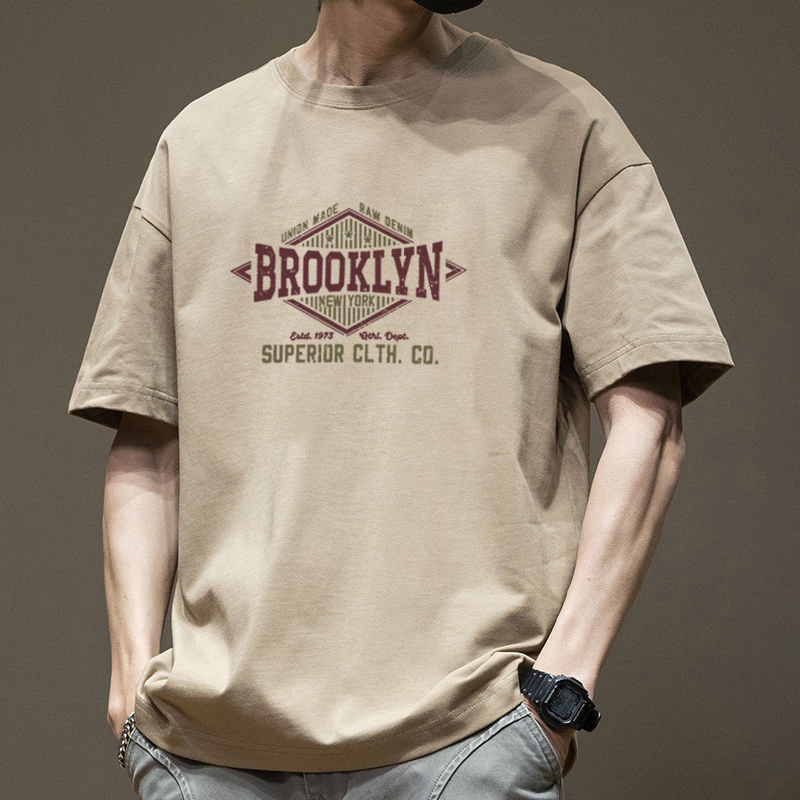 Heavyweight Short-Sleeve T-Shirt for Men with Print, 2026 Summer New Fashion Trendy Cool Hip-Hop Loose Top for Boys, Half-Sleeve Men's Shirt