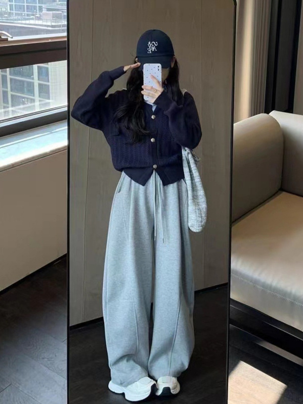 黑标弯刀运动裤女春秋季2025新款高腰垂感显瘦宽松小个子阔腿卫裤|undefined