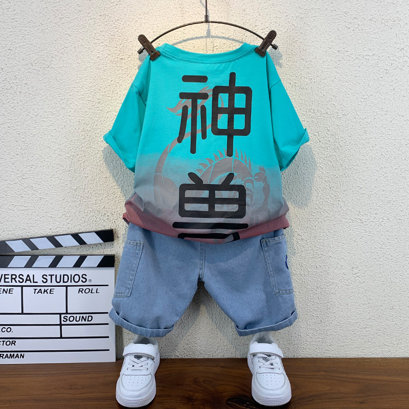 男童夏装套装2021新款儿童牛仔短裤薄夏季小童帅气时髦潮童装短袖