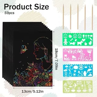 儿童彩色刮刮画跨境现货款a4刮画纸32K炫彩手工diy画画纸竹笔模板