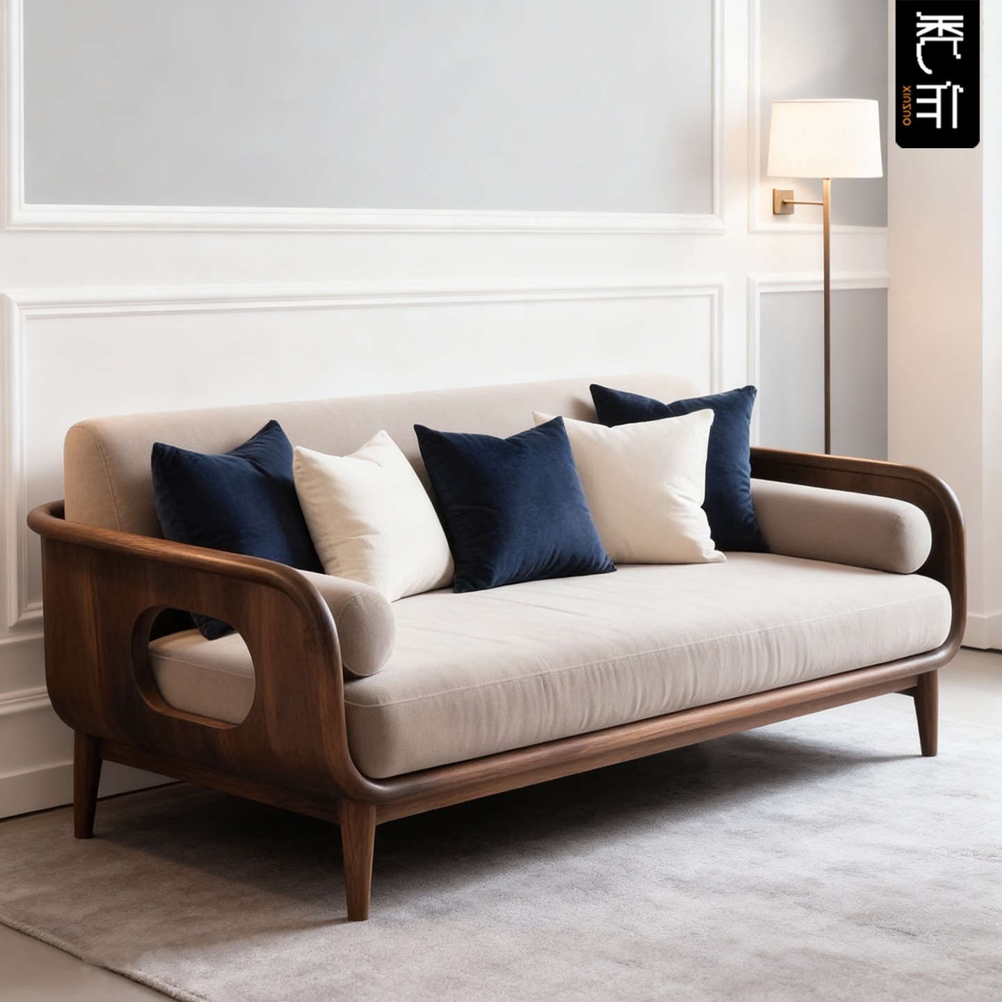 New Chinese Style Black Walnut Solid Wood Sofa Modern Living Room Reception Sofa Small Apartment Two or Three Person Straight Sofa