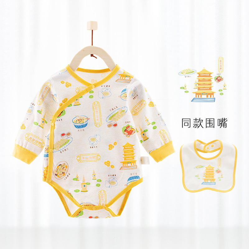 Primavera y otoño bebé vaina ropa clase A puro algodón manga larga todo-fósforo recién nacido bebé mono bebé sin hueso ropa