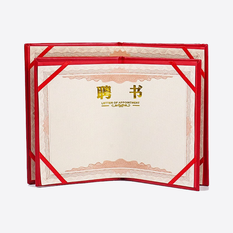 Certificado de honor cubierta de capacitación ganadora Certificado de finalización Impresión en relieve Carta de empleo estampada en la página interna Certificado de honor a4